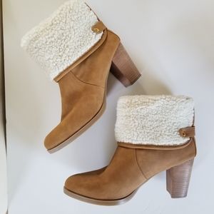 Cato Tan Heel Booties Sherpa Trim Sz 11